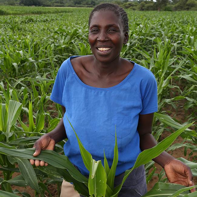 A woman amidst a productive corn field, embodying farming that works.