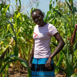 A woman in a thriving cornfield, showcasing successful farming.