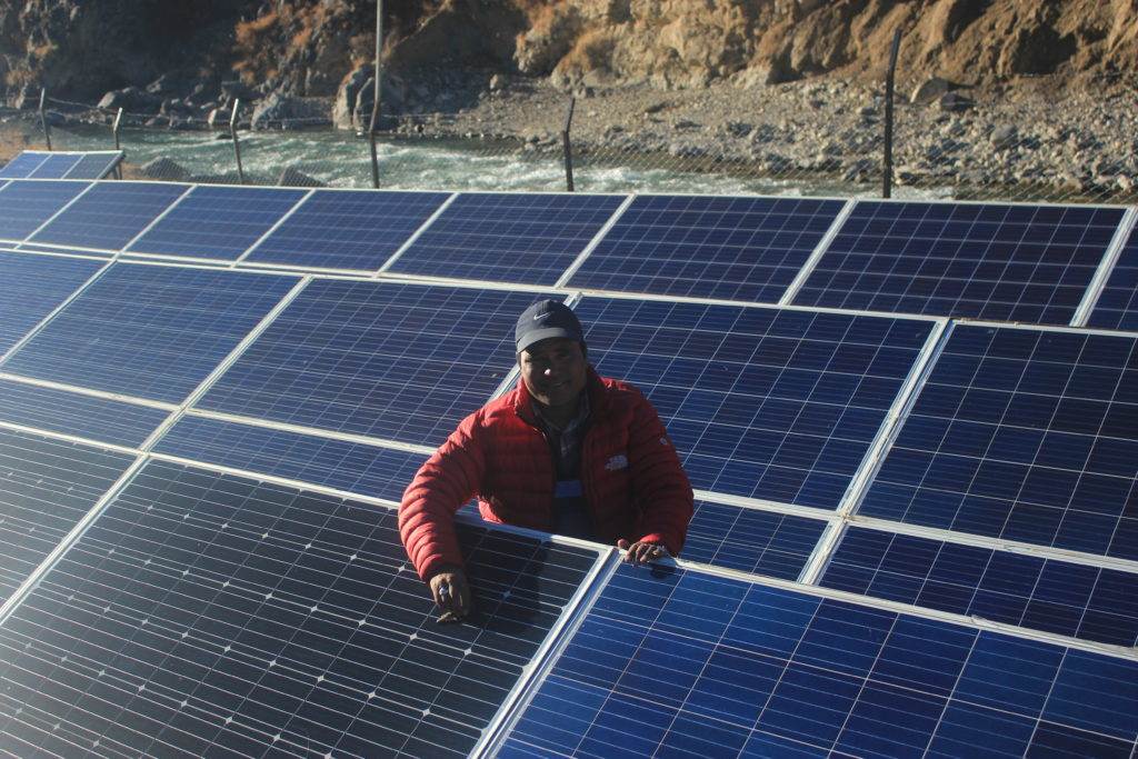 Man with solar panels