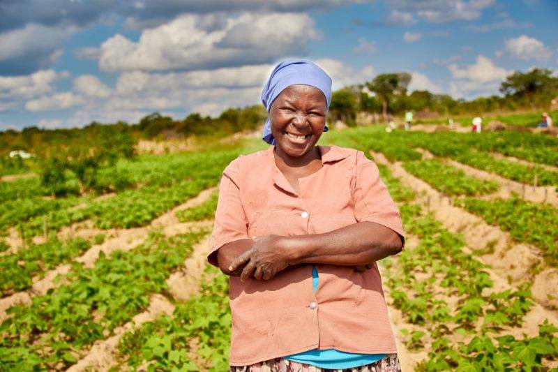 An African woman builds futures in a field.