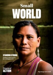 A woman with brown hair and a beaded earring looks at the camera; the magazine cover headline reads 