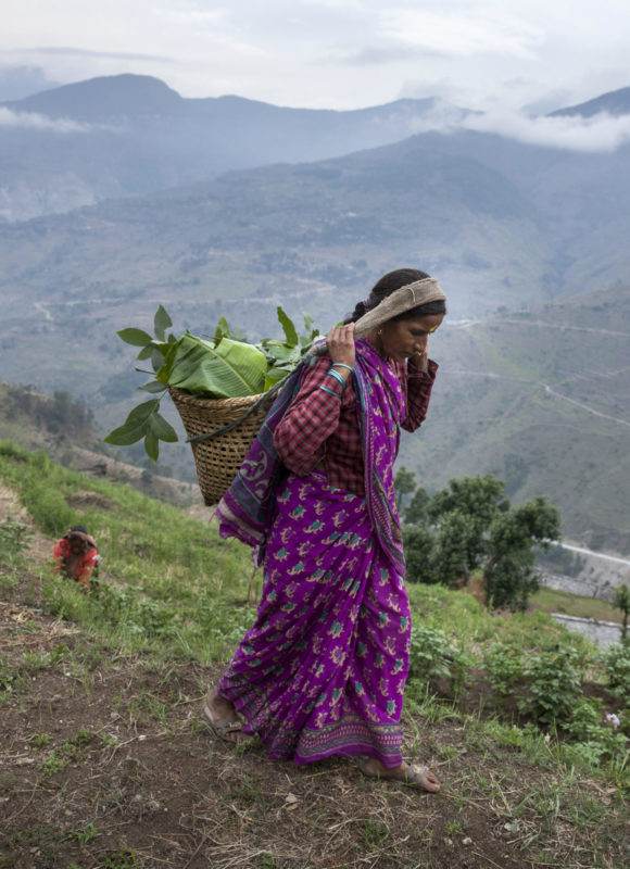A woman carrying a basket of vegetables builds resilience and understands landslides.
