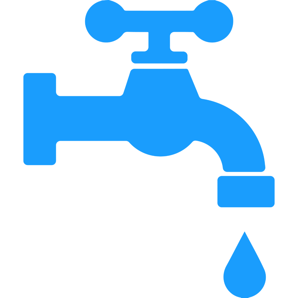 A white background with a blue water faucet icon symbolizing stories of change in the context of environmental conservation.