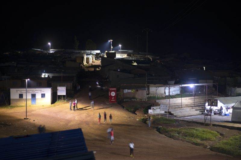 A dirt road at night in Rwanda.