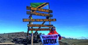 Leyla Kazim at the top of Mount Kilimanjaro, fundraising for Practical Action