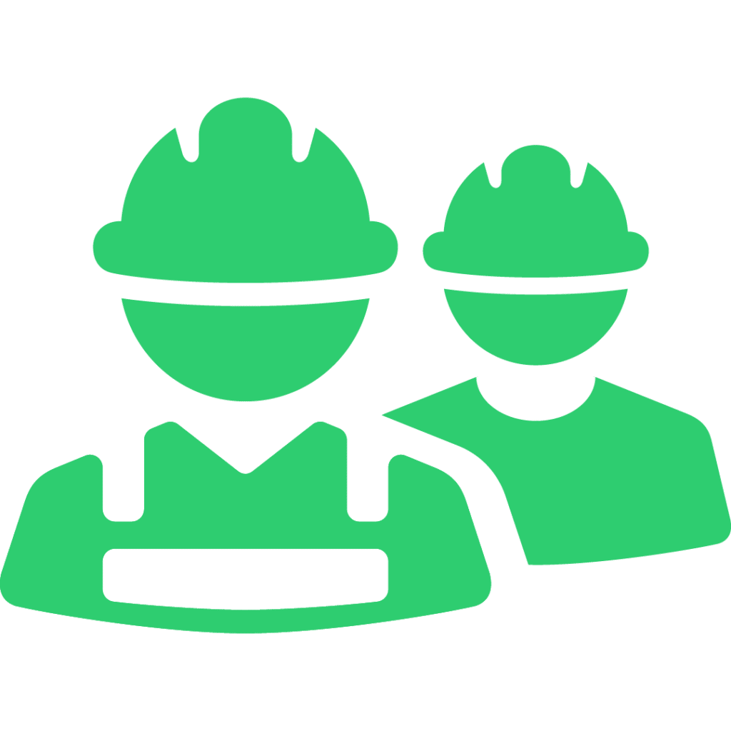 Annual Report 2022 featuring two construction workers in green hard hats.