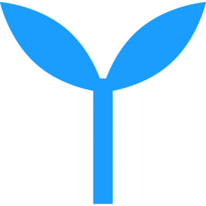 A blue plant logo on a green background.