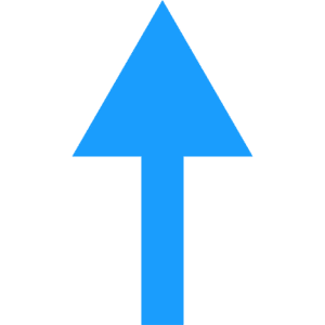 A blue arrow pointing up on a green background.