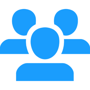 A group of people with blue faces on a green background.