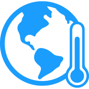 A blue icon with a thermometer around it.
