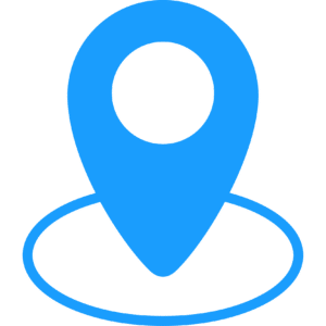 A blue location pin icon on a green background.