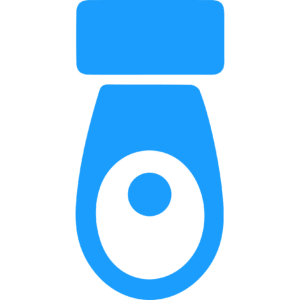 A blue toilet icon on a green background.