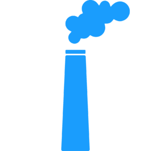 A blue chimney with smoke coming out of it.