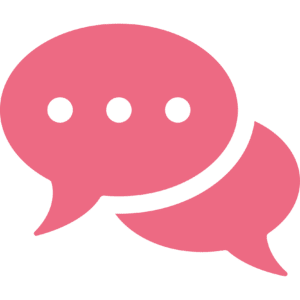 Two pink speech bubbles on a green background.