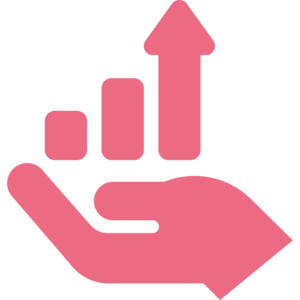 A pink hand holding an arrow pointing up.