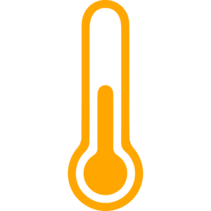 A thermometer icon on a green background.