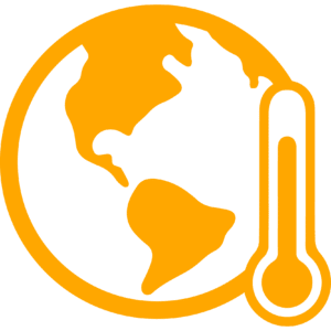 An orange icon with a thermometer around it.