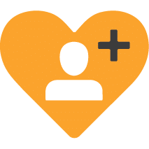 A career-focused heart shaped icon with a person in it.