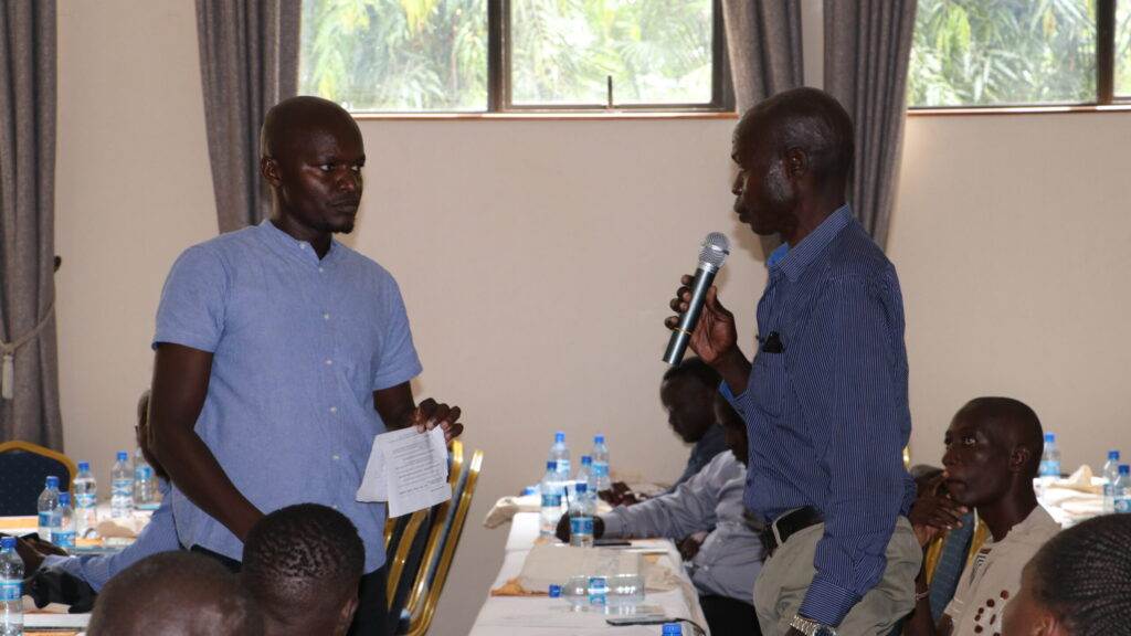 Maurice [right] – a sanitation worker that Practical Action has worked with in Kisumu – spoke on the importance of improving working conditions with personal protective equipment, as well highlighting linkages of garbage and sanitation waste management.