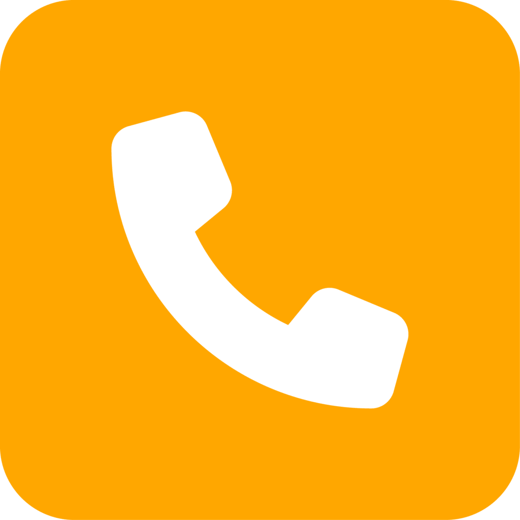 A white phone icon on an orange square representing a complaints procedure.