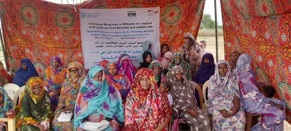 A group of women sitting under a tent, resilient against war.