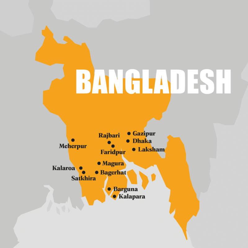 A practical map of Bangladesh showcasing the major cities.