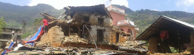 A house destroyed by an earthquake in Nepal.