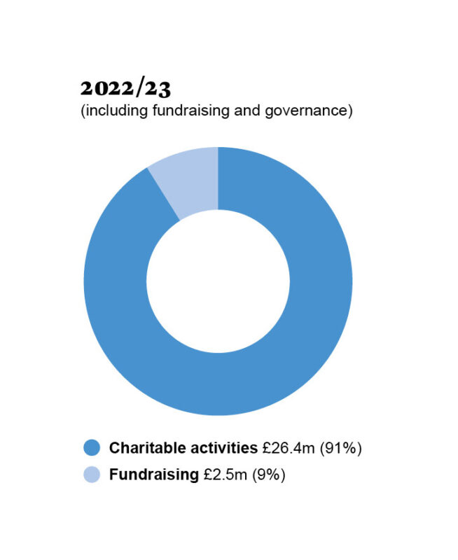 A pie chart illustrating the allocation of finances and governance.
