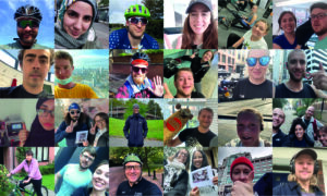 A captivating collage of pictures showcasing individuals in glasses and hats, aimed at fundraising for a great cause.
