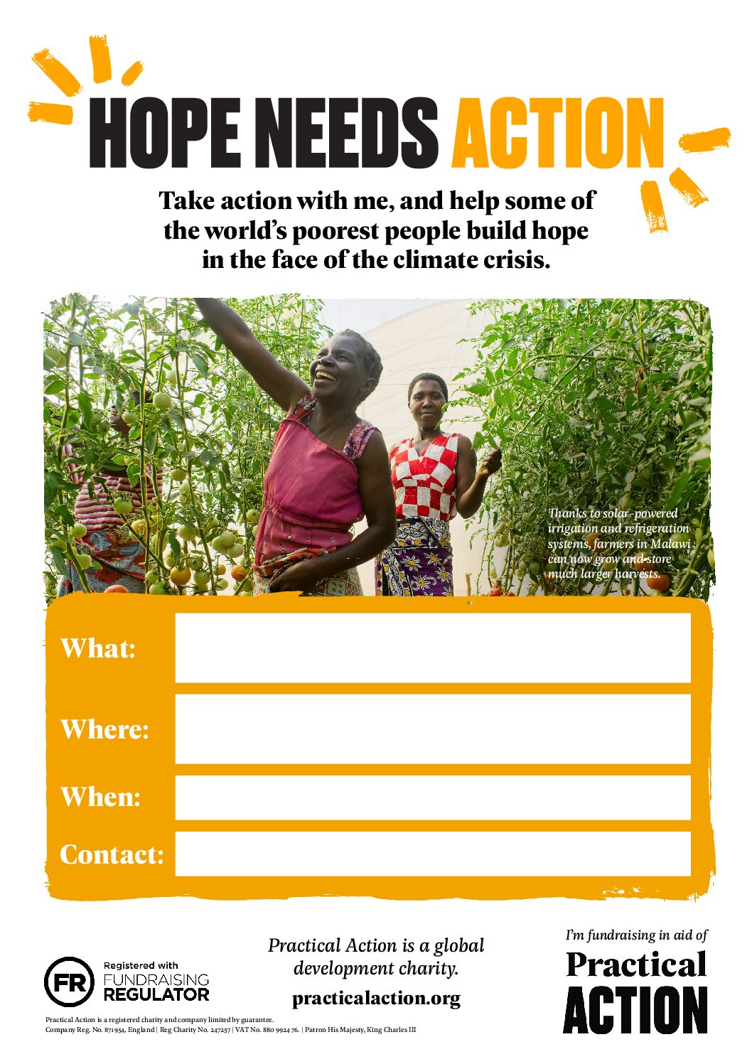 A fundraising flyer inspiring you to take action in your way towards hope.