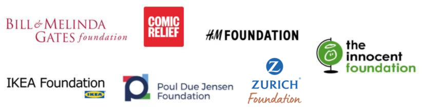 Logos of various charitable foundations, including the bill & melinda gates foundation and comic relief.
