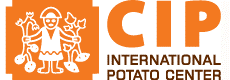 Logo of the International Potato Center (CIP) featuring an illustration of a person holding potato plants, with the organization's name beside it.