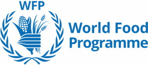 World Food Programme logo with a hand holding grain and crops, surrounded by two olive branches, and the acronym "WFP" above the organization's name.