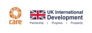 Logos of CARE and UK International Development with a UK flag, and the words "Partnership | Progress | Prosperity" below.