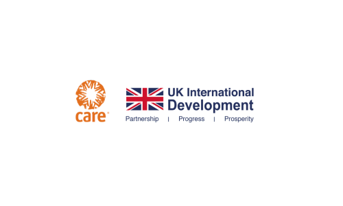 Logos of CARE and UK International Development with a UK flag, and the words "Partnership | Progress | Prosperity" below.