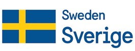 Swedish flag with a yellow cross on a blue background, next to the words "Sweden Sverige" written in blue text.