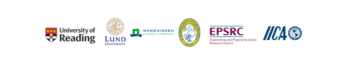 Logos for University of Reading, Lund University, Wageningen University, Universidad Católica Boliviana, EPSRC, and IICA.